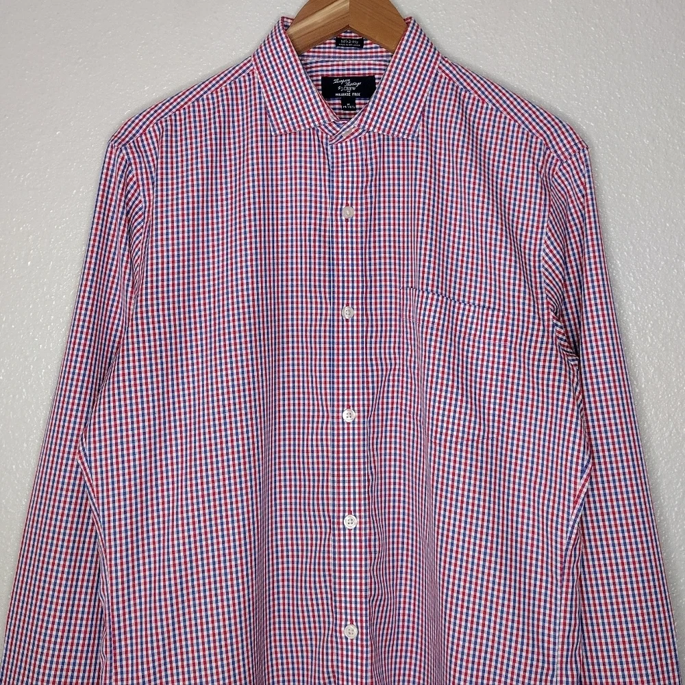 J. Crew 80's 2-Ply Wrinkle Free Checkered Casual Button Down Shirt Sz M